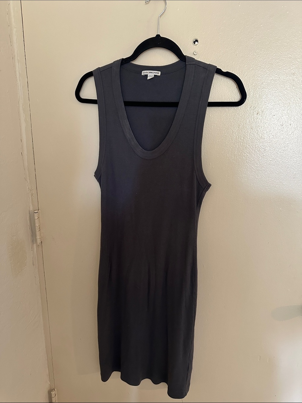 James Perse Gray Knit V-Neck Sleeveless Tank Dress Knee Length Women's Standard